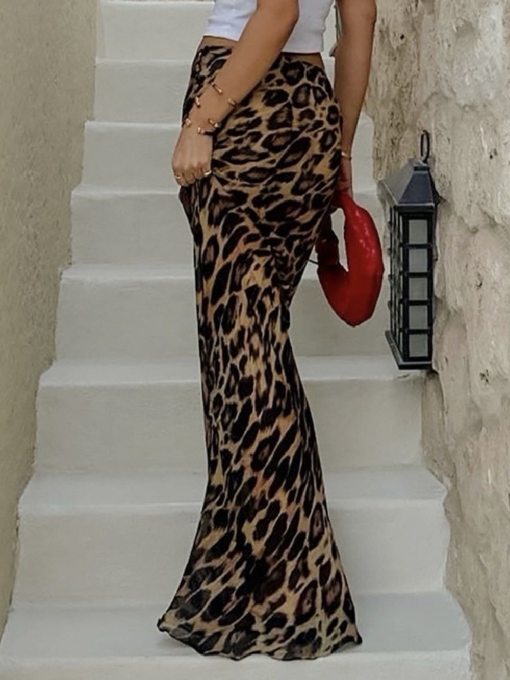 COMMENSE Cheetah Print Silky Indie Sleaze Grunge Maxi Skirt Size L NWT